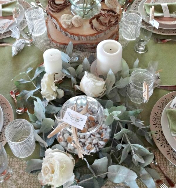 fiesta flores y eucalipto