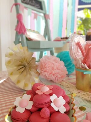 Comunión rosa, mint y dorado